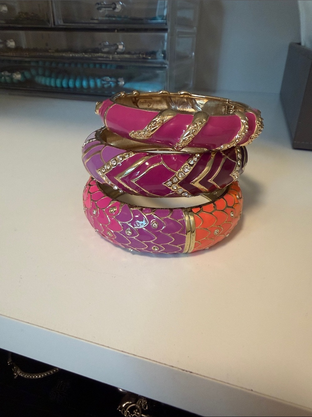 Sequin Enameled Bangle Bracelet Set (includes all three bangles)